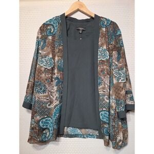 R&M Richards Women's 22W Paisley Glitter Mesh Blouse Top w/ Built-In Jacket Over